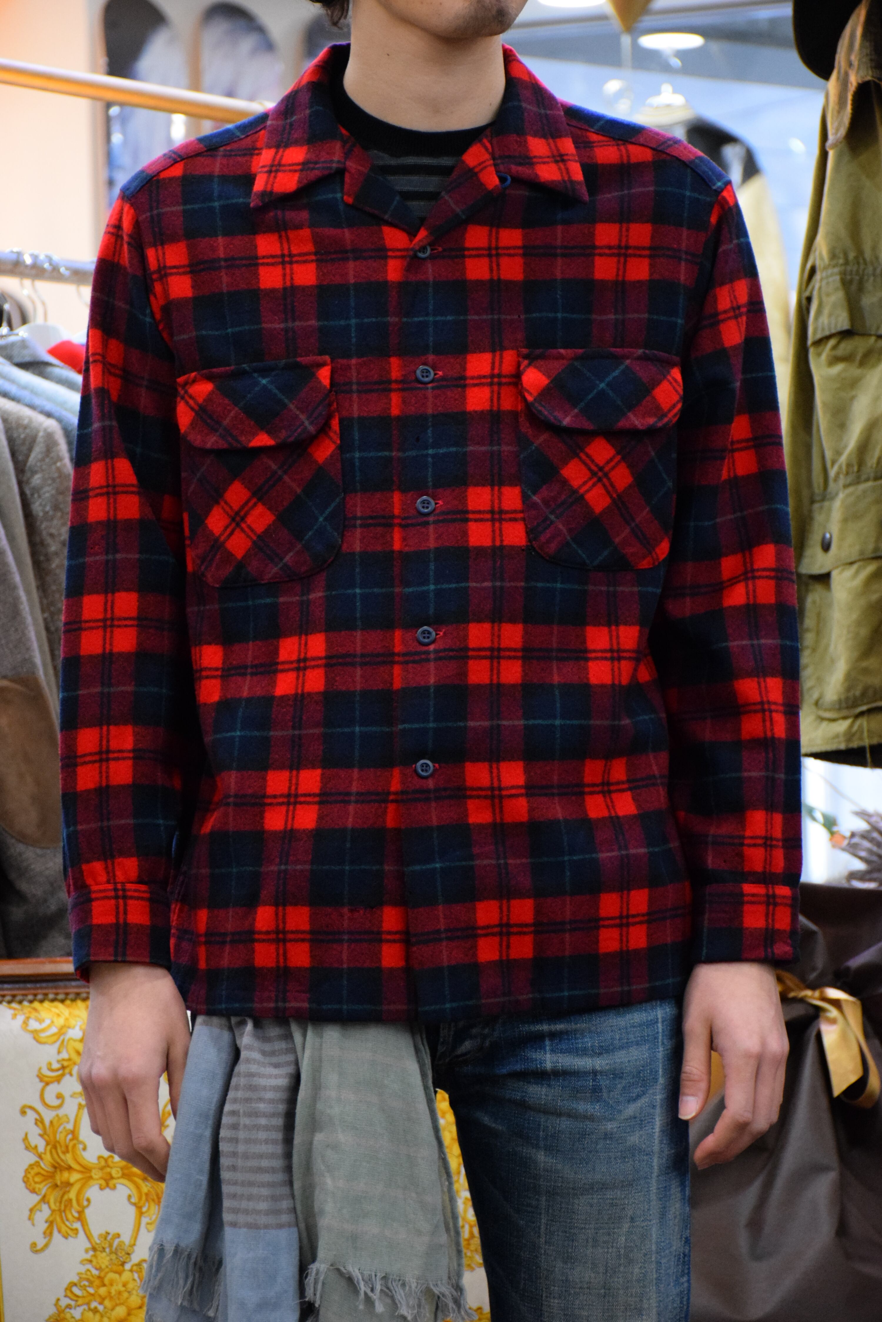 70's USA製 PENDLETON ボードシャツ チェック柄 メンズ L レッド ペン