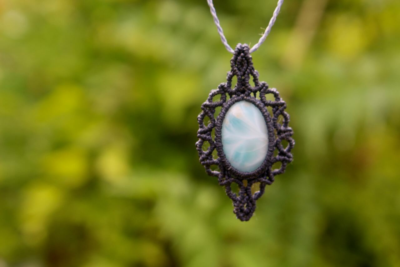 Larimar micro macrame pendant