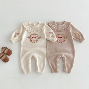 【BABY】フラワー刺繡フリルニットロンパース