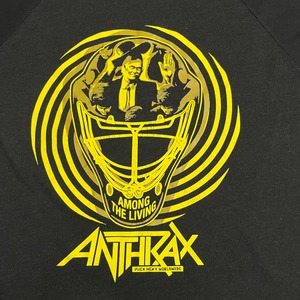 【PUCK HCKY】USA製 ANTHRAX アンスラックスバンドTシャツ 七分袖 イラスト XXL ビッグサイズ オーバーサイズ プリント ラグラン ロンt バンt ロックt メタル ハードロック スラッシュメタル US古着