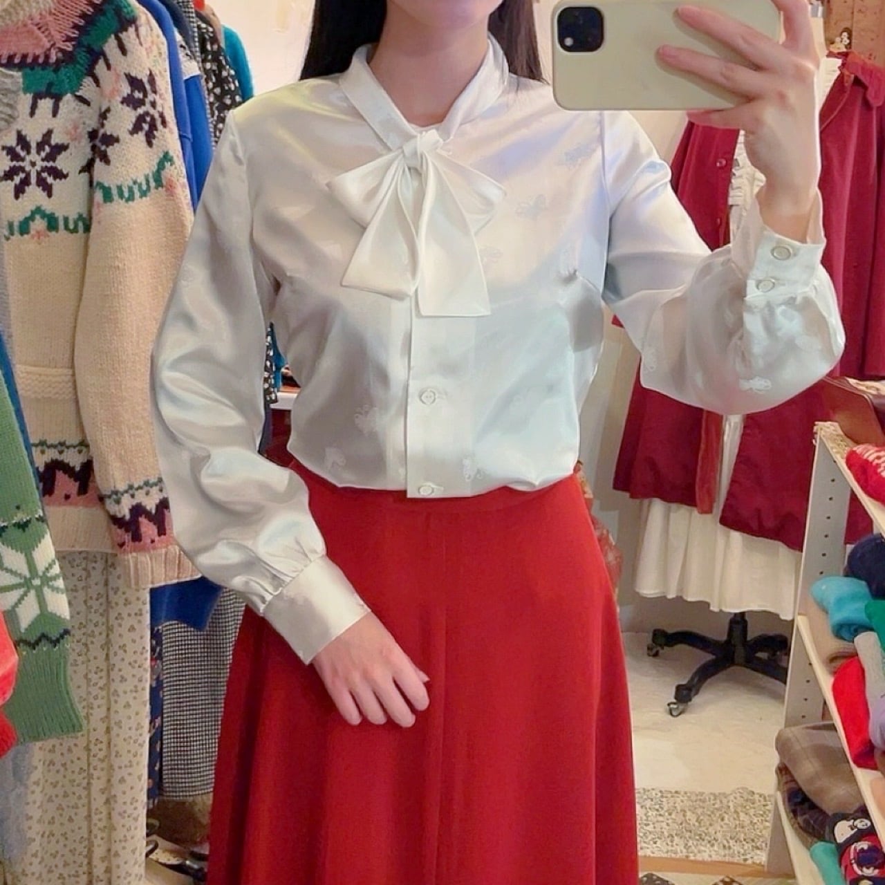 butterfly ribbon white blouse