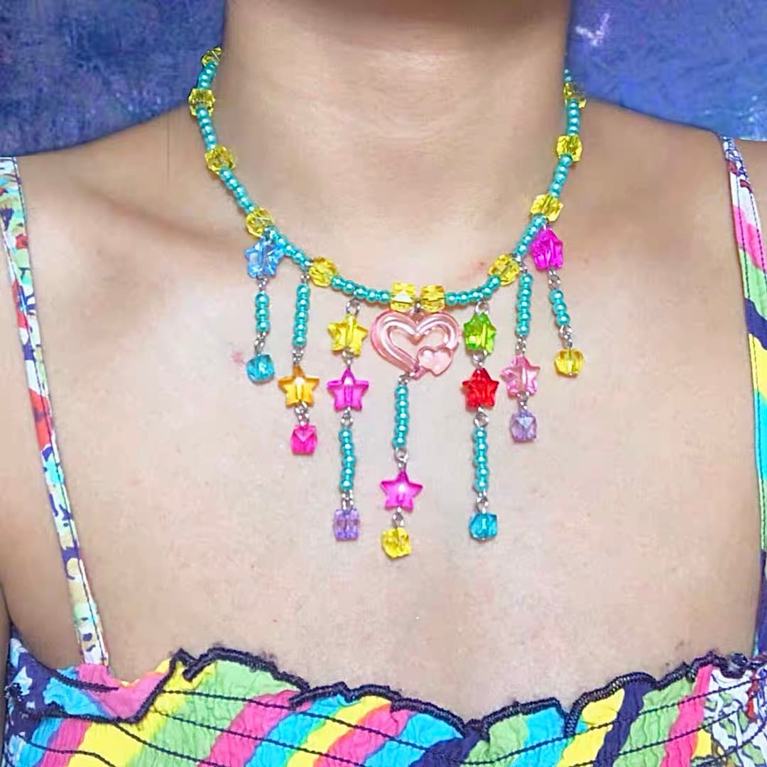 ネックレス ビーズ ジャラジャラ カラフル 海 シュシュ ヘアバンド