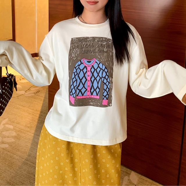 vivid pattern design knit cardigan print tee  e1806