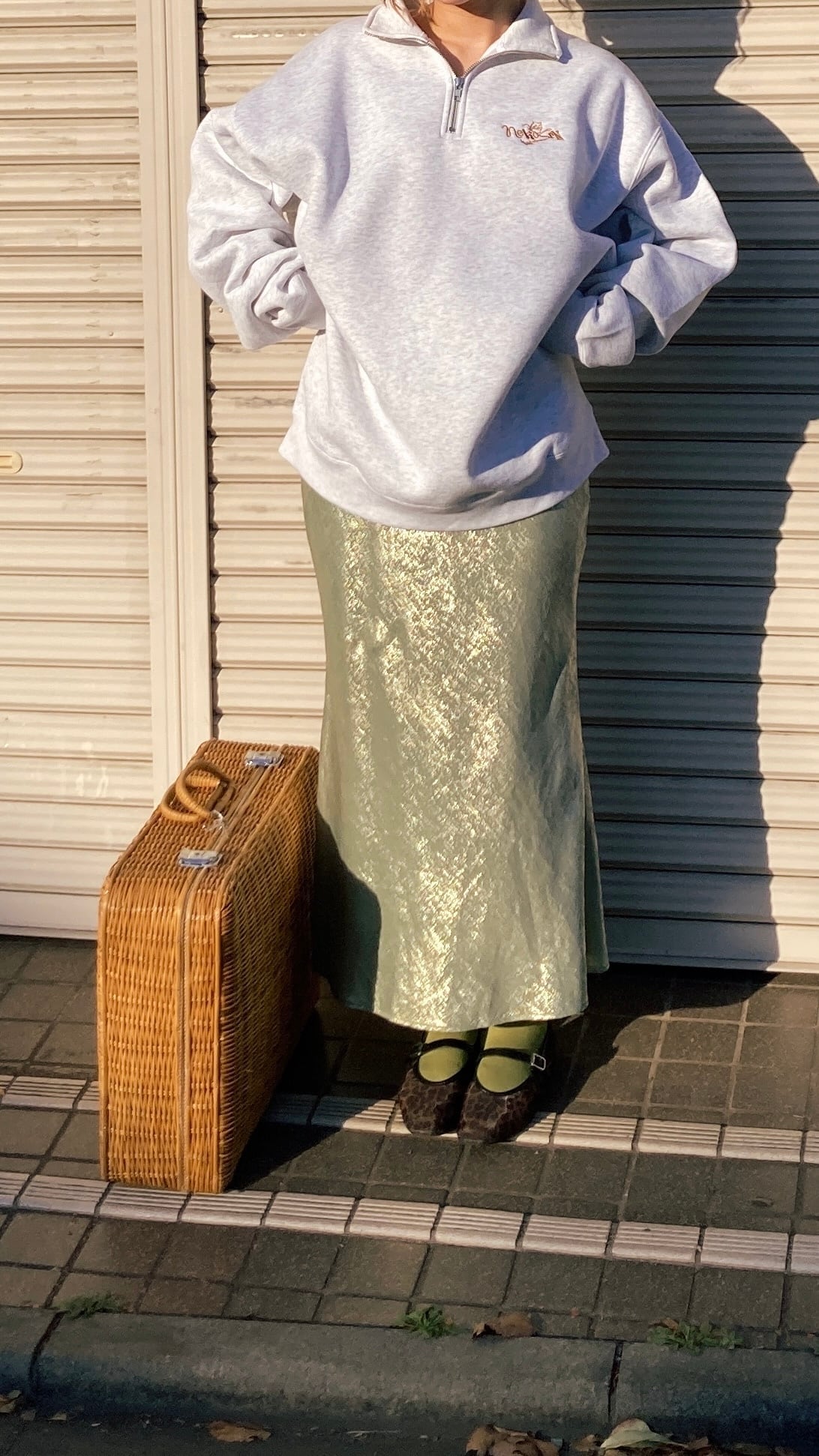 Elegant猫” 刺繍 Half-Zip Sweat - ASH - XL size | nekosen/netstore