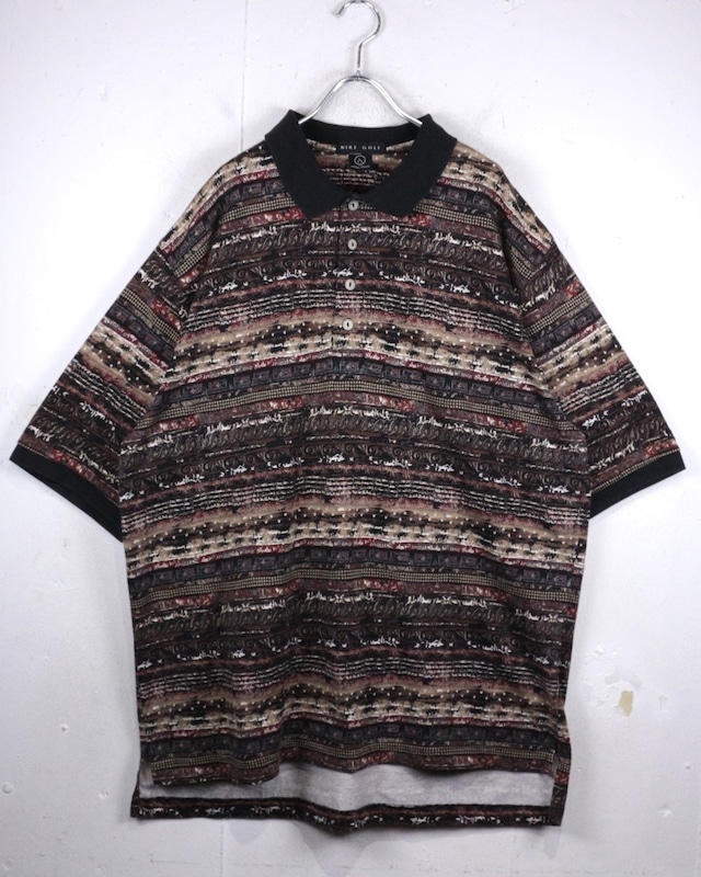 【Caka  act2 】“NIKE GOLF” Abstract Horizontal Stripe Vintage Polo Shirt