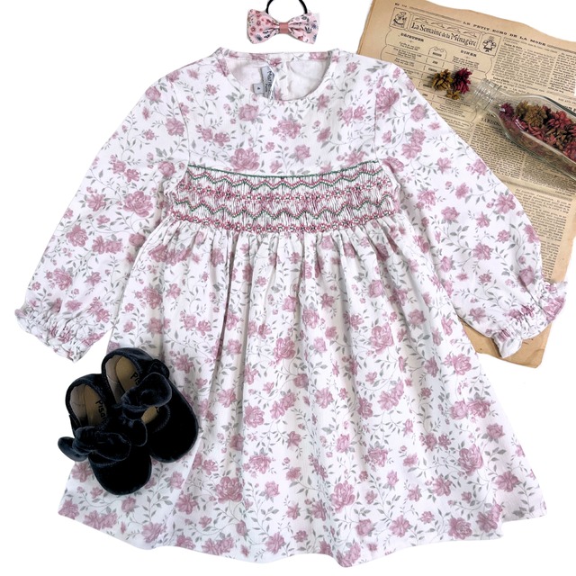 Marie Puce - Josephine smocked velvet dress