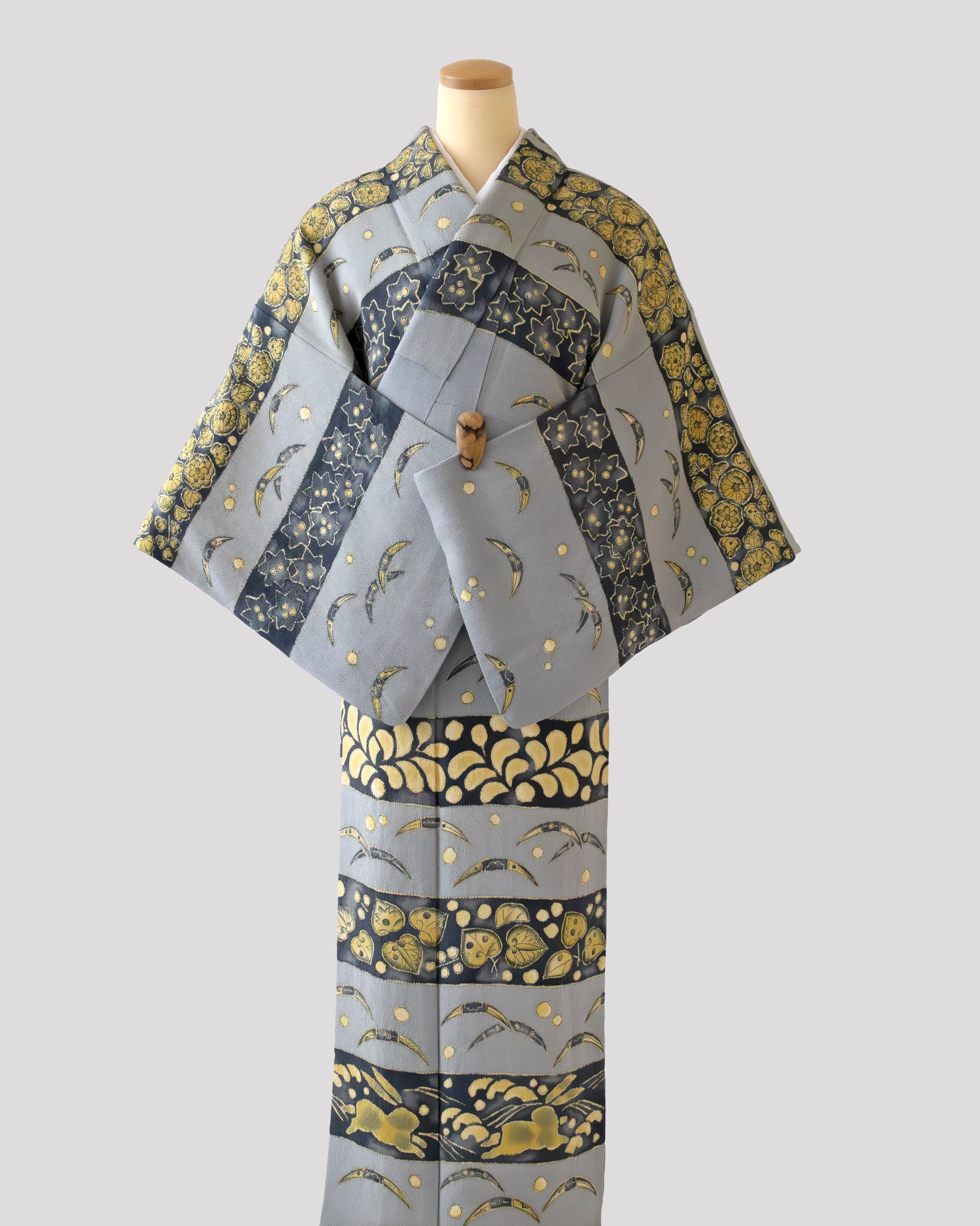 久呂田明功作 兎露芝葵段文 ちりめん地 訪問着 袷着物 【中古品