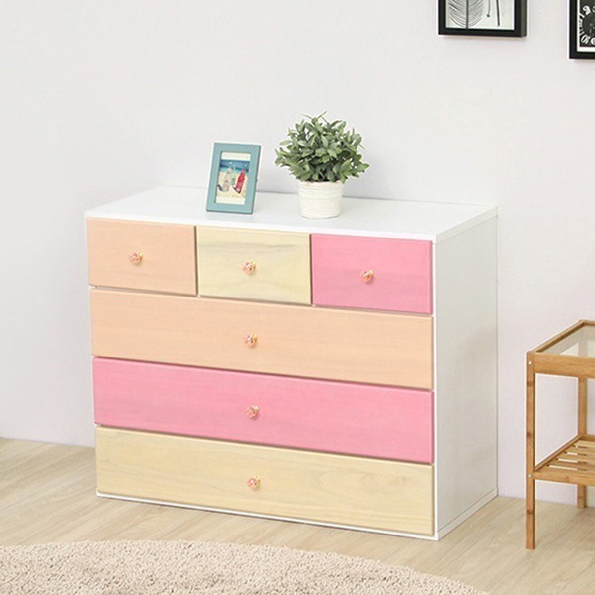 オシャレに可愛く収納 リビング用ローチェスト 4段 幅90cm 天然木 桐 日本製