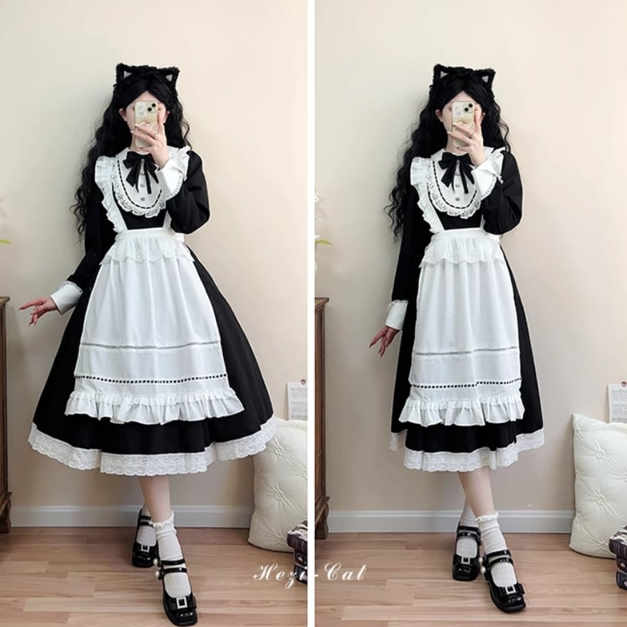 メイドロリータ エプロン 英国風 ヴィクトリアン コンカフェ向け
