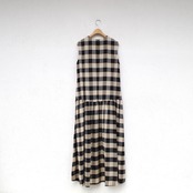 Pale Jute  Block check no-sleeve one-piece  short