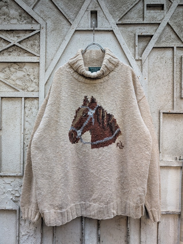 "RALPH LAUREN" horse pattern hand knit