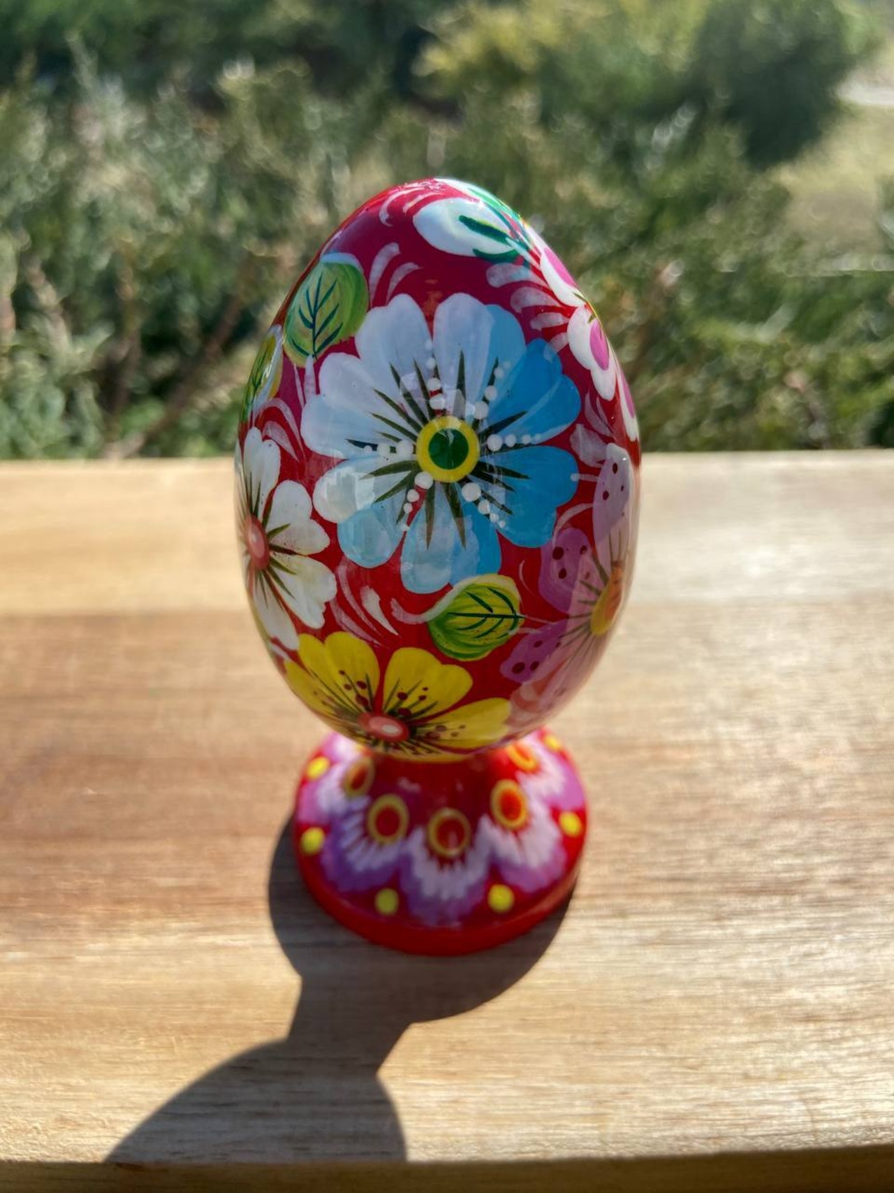 ペトリキウカ塗り　木製プィサンカ・スタンド一体型（イースター・エッグ）9cm（ホメンコ作） - 3