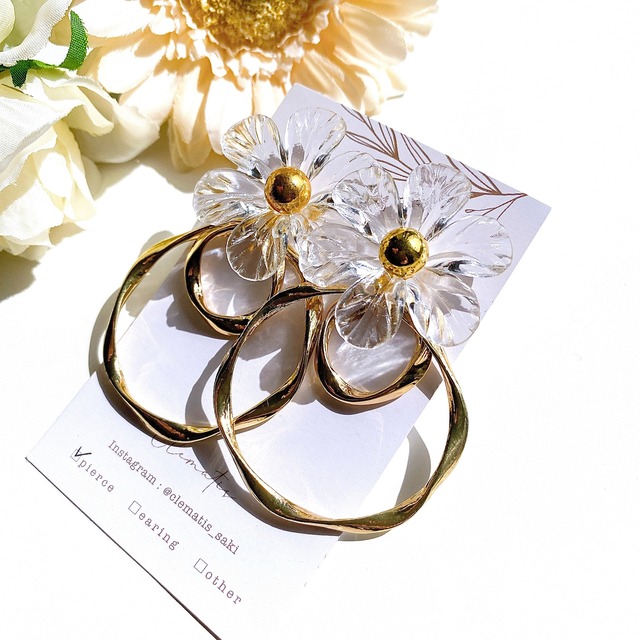 ◇C-4 クリアフラワーピアス　ニッケルfree