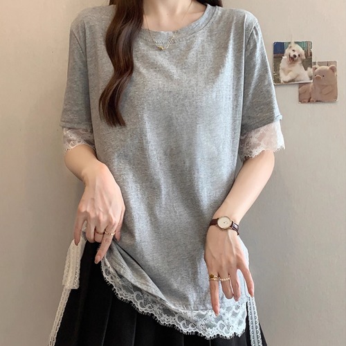 2色／レースヘムリボンTシャツ ・71019
