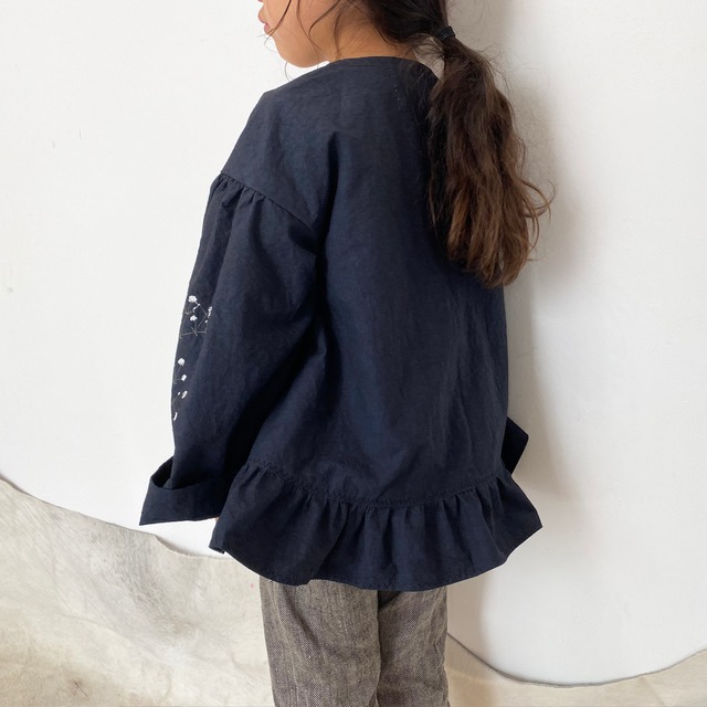 [ Kids ] カスミソウ刺繍ライトコート -dark navy- 梅雨寒軽量アウター