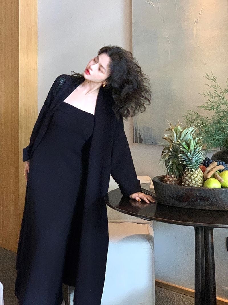 set】ロング丈カーディガン×ベアトップワンピースセット N2799 | nanastyle