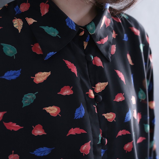 colorful reef pattern loop button design l/s black mode shirt