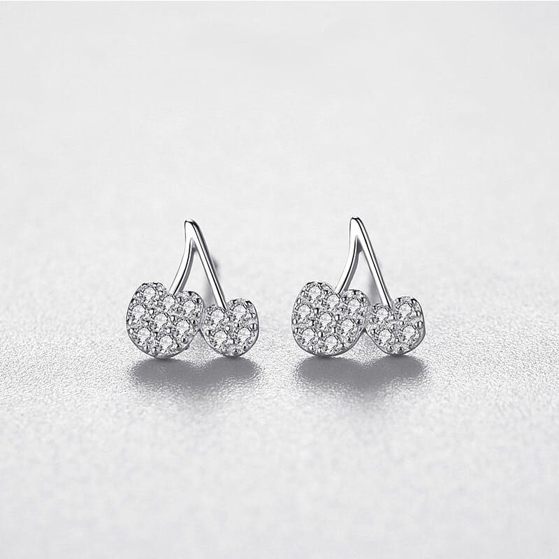 100%S925シルバーピアス チェリー かわいい通勤アクセサリー | H₂O