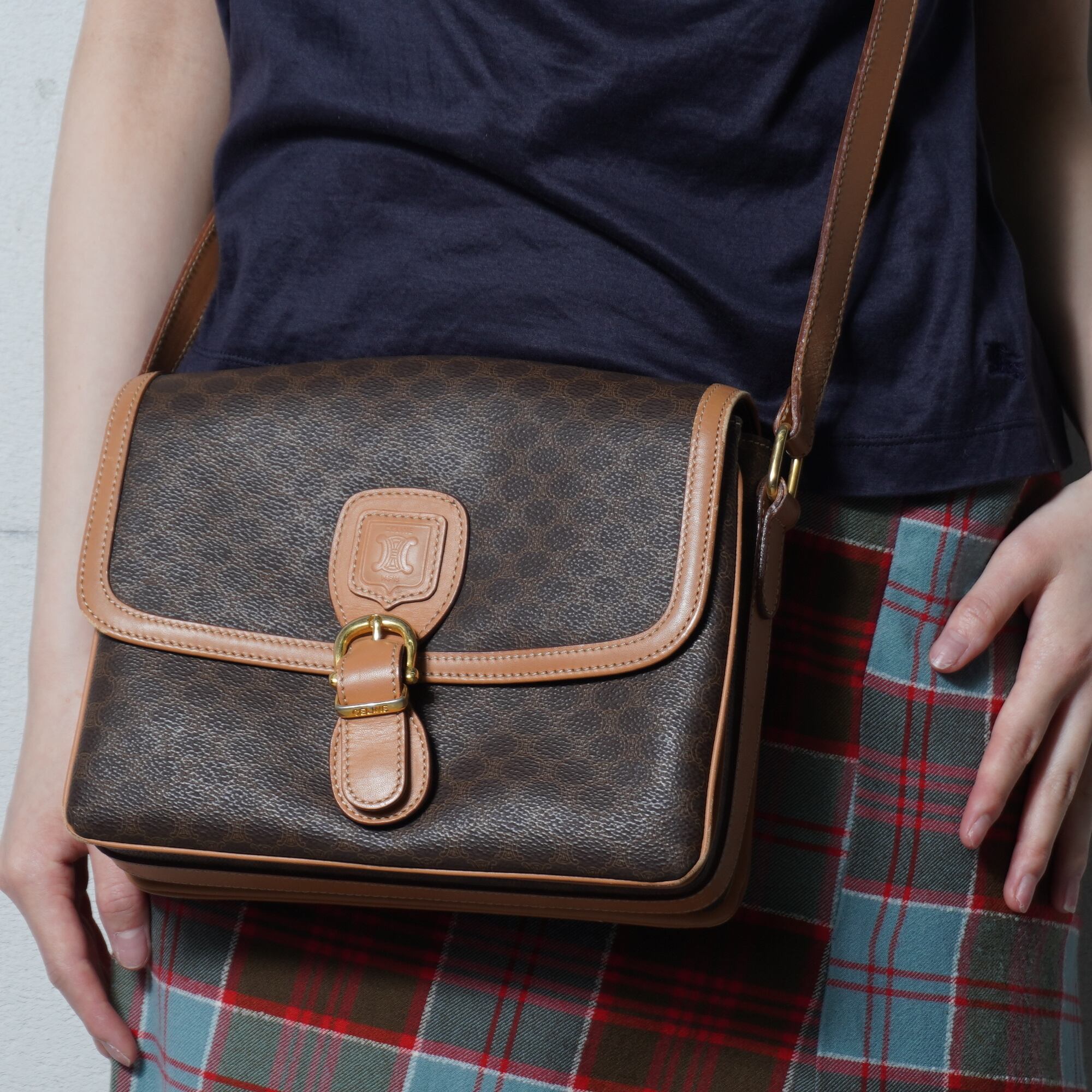 セリーヌ マカダム柄 バニティポーチ ブラウン 美品 CELINE マカダム柄 
