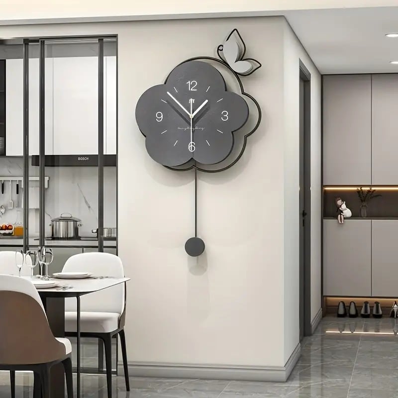 壁掛け時計 ウォールクロック フラワーモチーフ 蝶々 アナログ時計