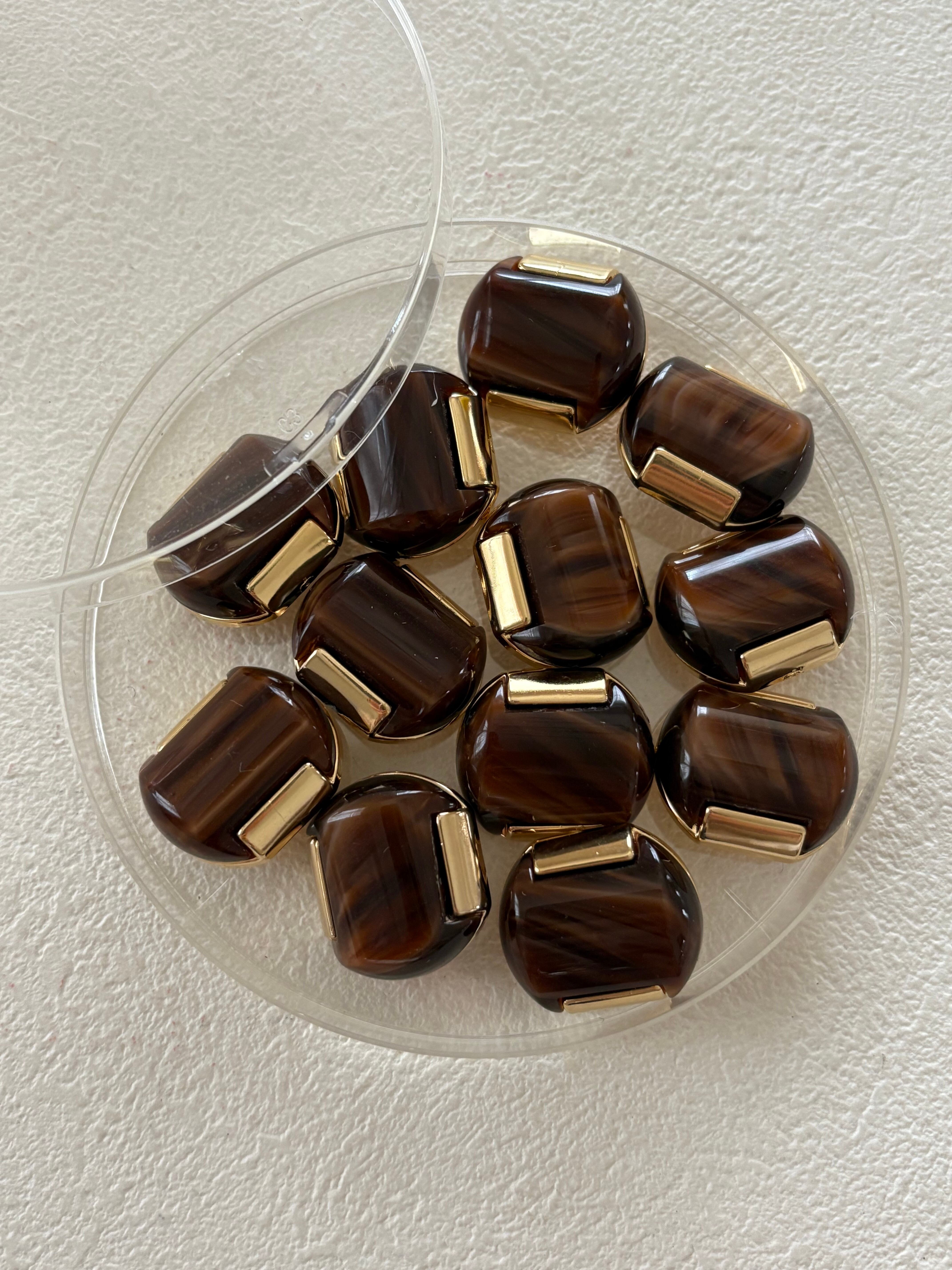 Japanese Vintage ヴィンテージボタン メタル×カボション マーブル調 ブラウン 20mm アクセサリーパーツ 装飾材