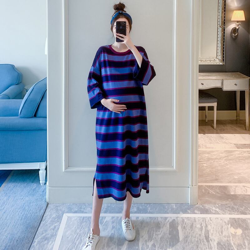 【新作】【送料無料】 マタニティウェア2020秋冬新作ストライプニットスプリットドレススモールフレッシュミドル丈トレンディマタニティドレス-アリババ オータム 秋物 ウィンター 冬物 expec232351617011