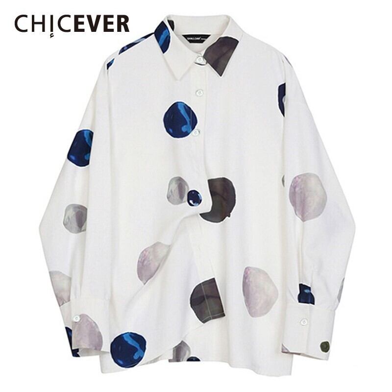 CHICEVERスプリングプラネットプリントスクエアカラー長袖ボタンルーズスリムトップ2020 ロング 春物 スクウェア 6base534898430426