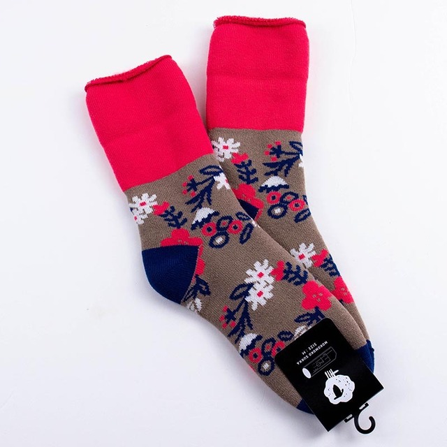 ソックス　fromF　モコモコソックス　セッペレ/花輪　ウォームグレー　サイズM　３６-３８ （２２．５ー２５ｃｍ）TV100MWGY