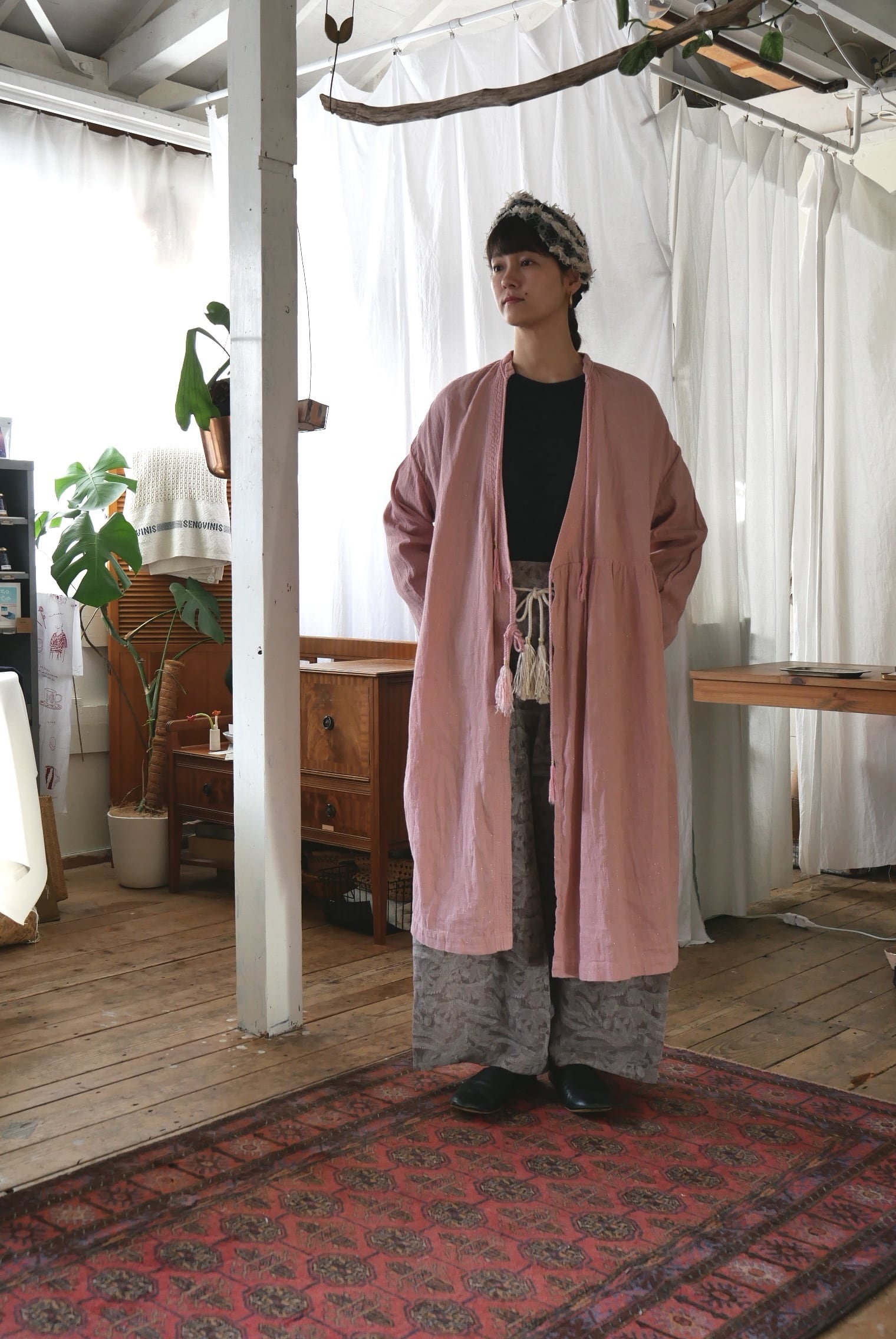 YURTAO】ラメカントリークロス カシュクールワンピース タックスリーブ