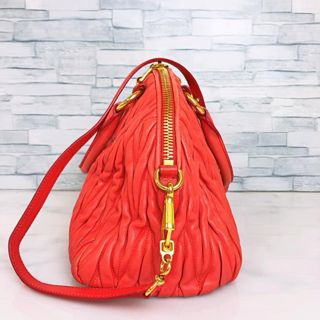 MIUMIU ミュウミュウ ラムレザー ギャザー オレンジ ハンドバッグ