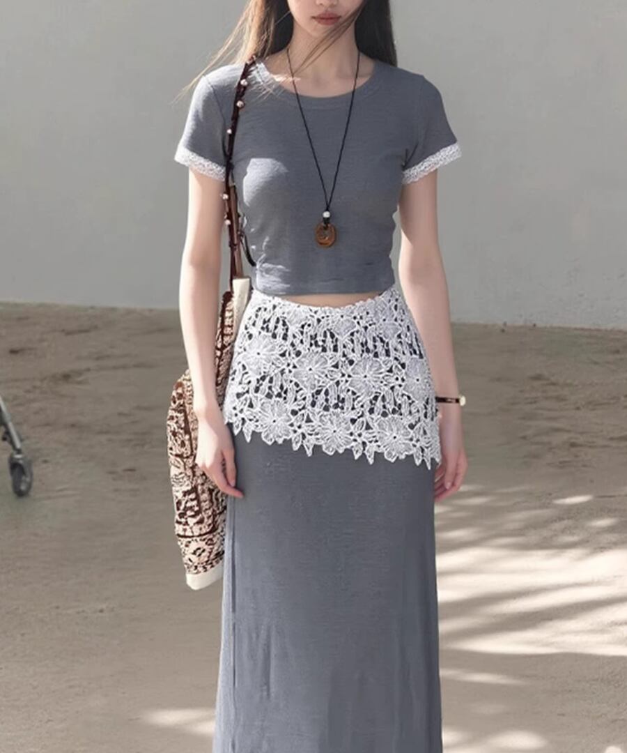 セットアップ◆Tシャツ&レーストリムスカート【s-40165】