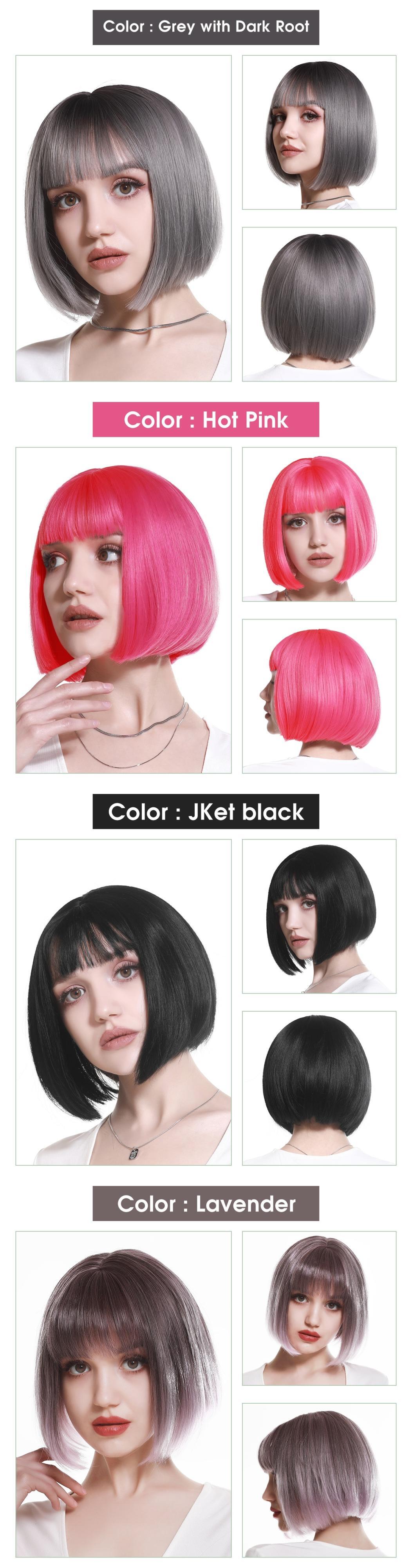 送料無料 ピンクのショートボブウィッグとバンストレートコスパイ