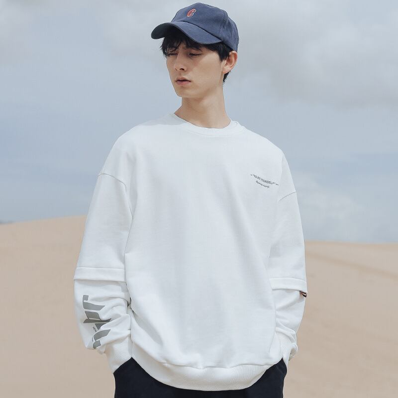 【新作】【送料無料】 Clothes Road、Vintage、Autumn、ese Trend、Sleeve、Letter Print、Round Neck Top、Men's Loose Sweater-Alibaba オータム 秋物 Oネック ビンテージ hip6-161188639073149