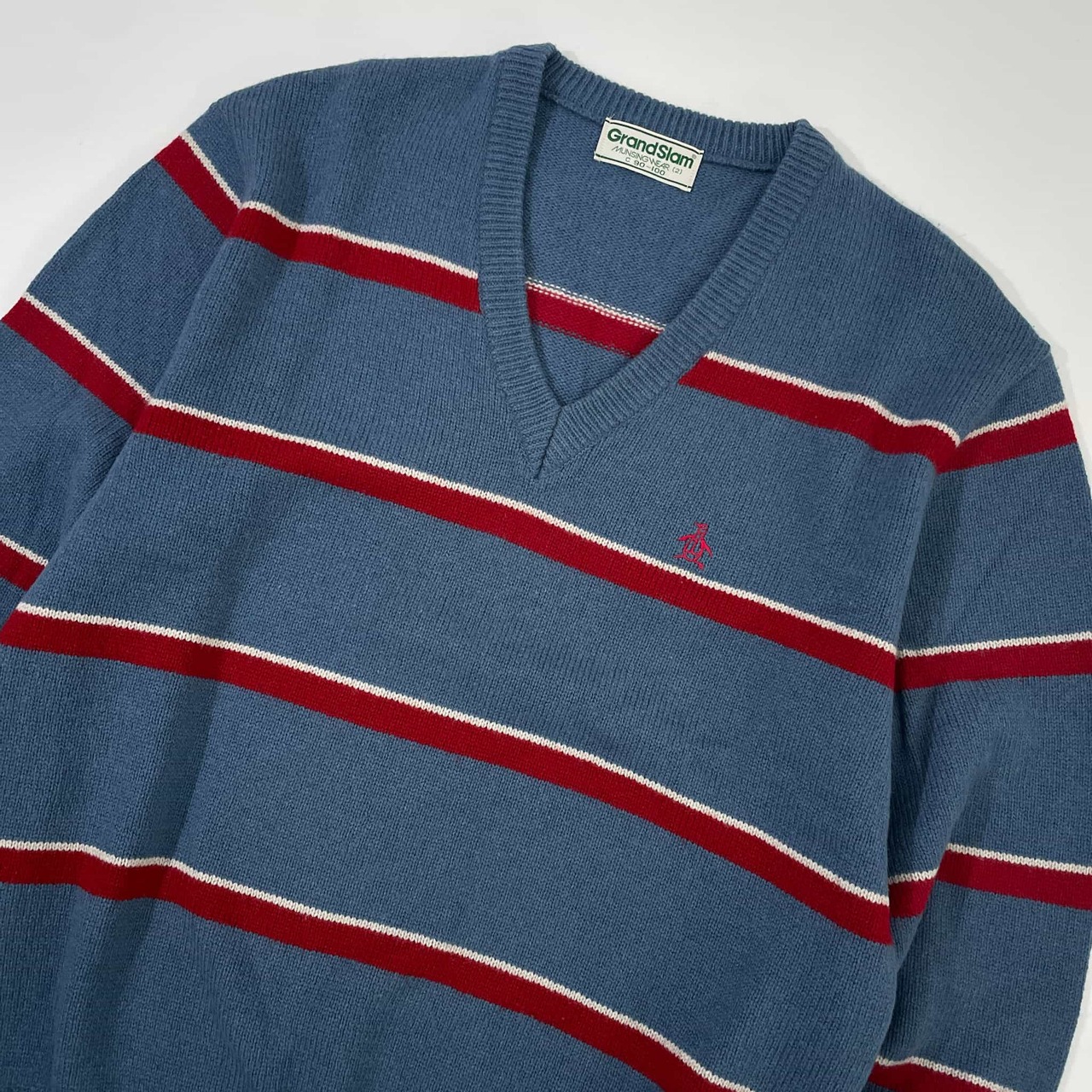 Grand Slam MUNSINGWEAR マンシング ボーダー Vネック ウールニット セーター 2/ブルー レッド