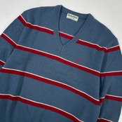 Grand Slam MUNSINGWEAR マンシング ボーダー Vネック ウールニット セーター 2/ブルー レッド
