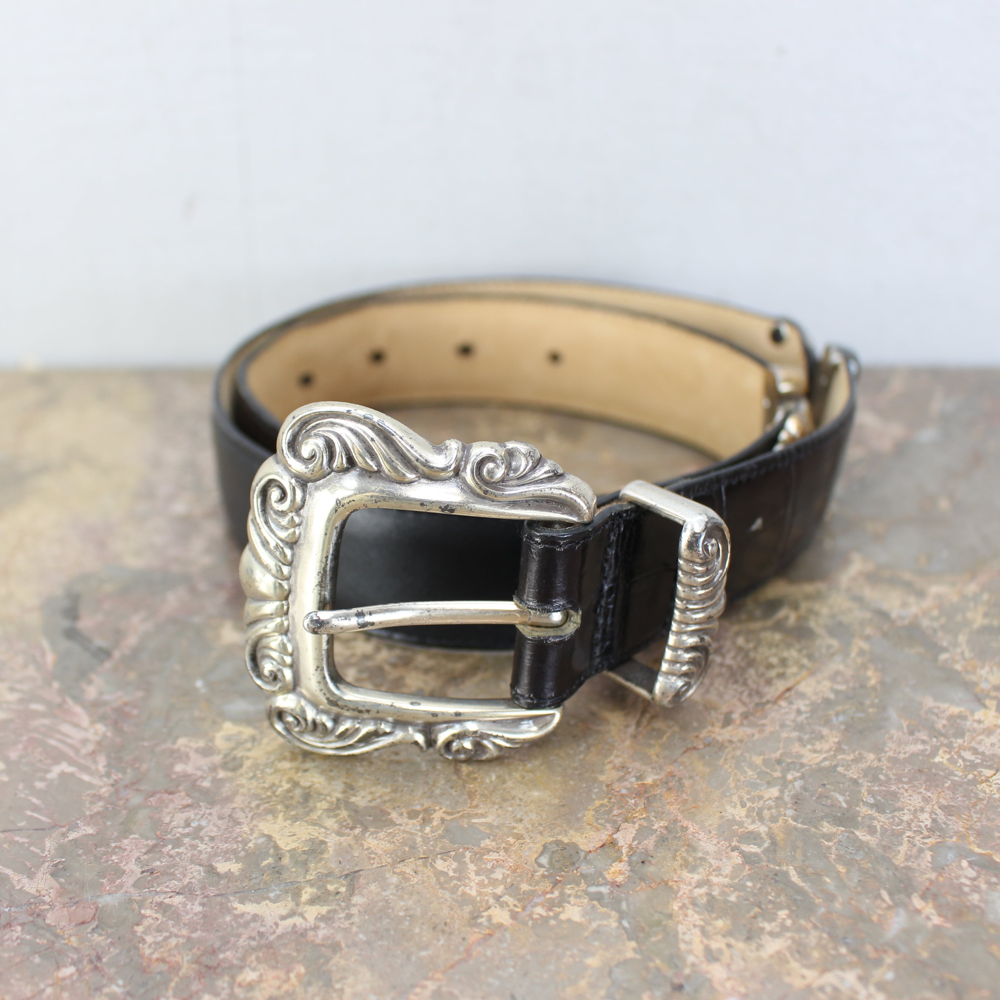 EU VINTAGE LANDHAUS DESIGN LEATHER BELT/ヨーロッパ古着デザイン