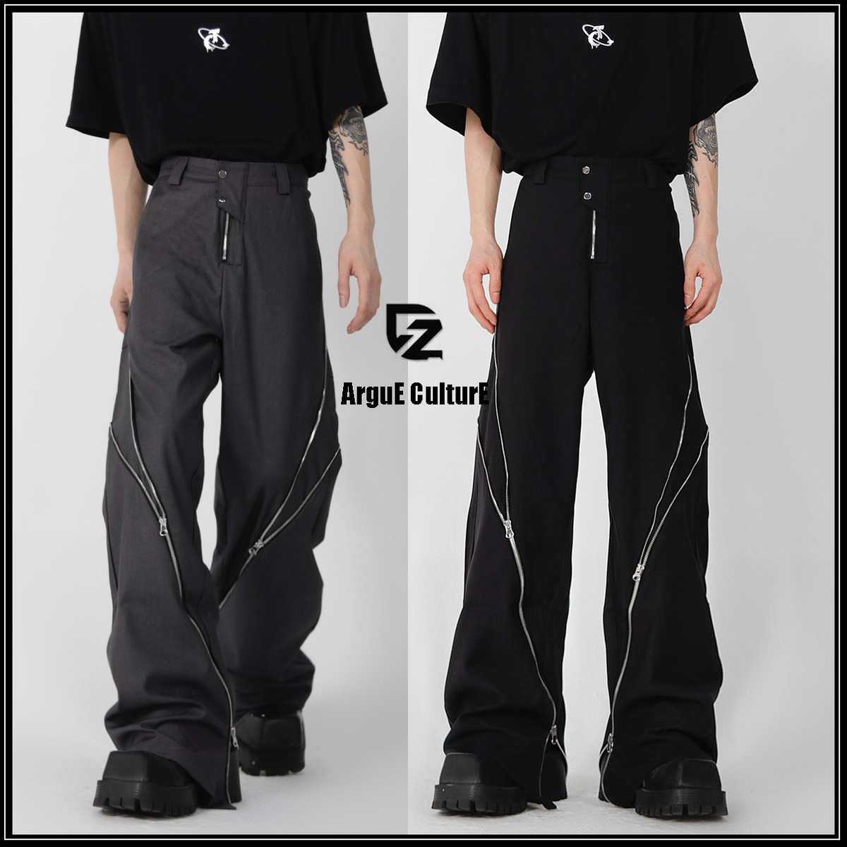 Argue Culture ワイドパンツ ジップ スラックス 無地 男女兼用  