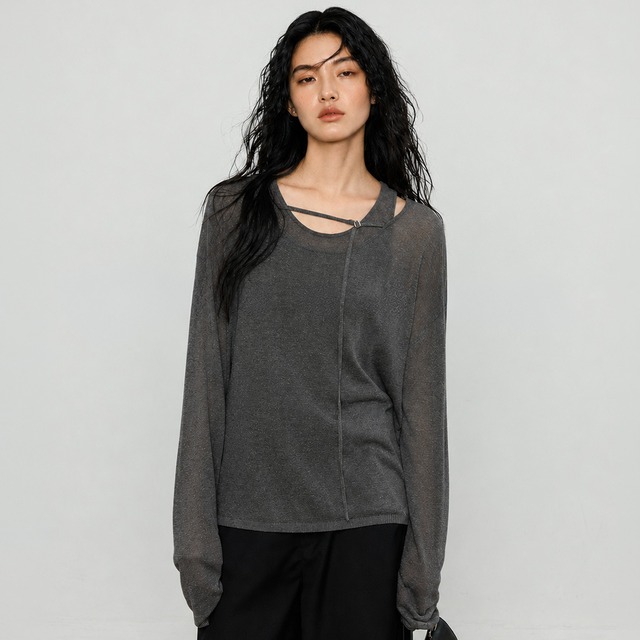 Sheer layered knit top A00081