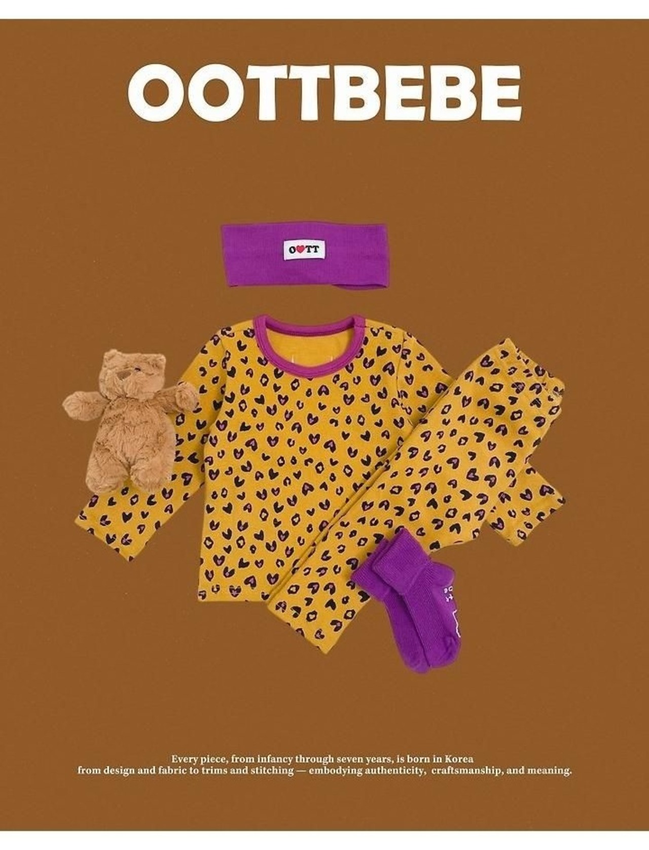 韓国子供服 / 26winter / oottbebe / ハートレオパードルームウェア / ベビー&キッズ / 冬服 *XS~XL*