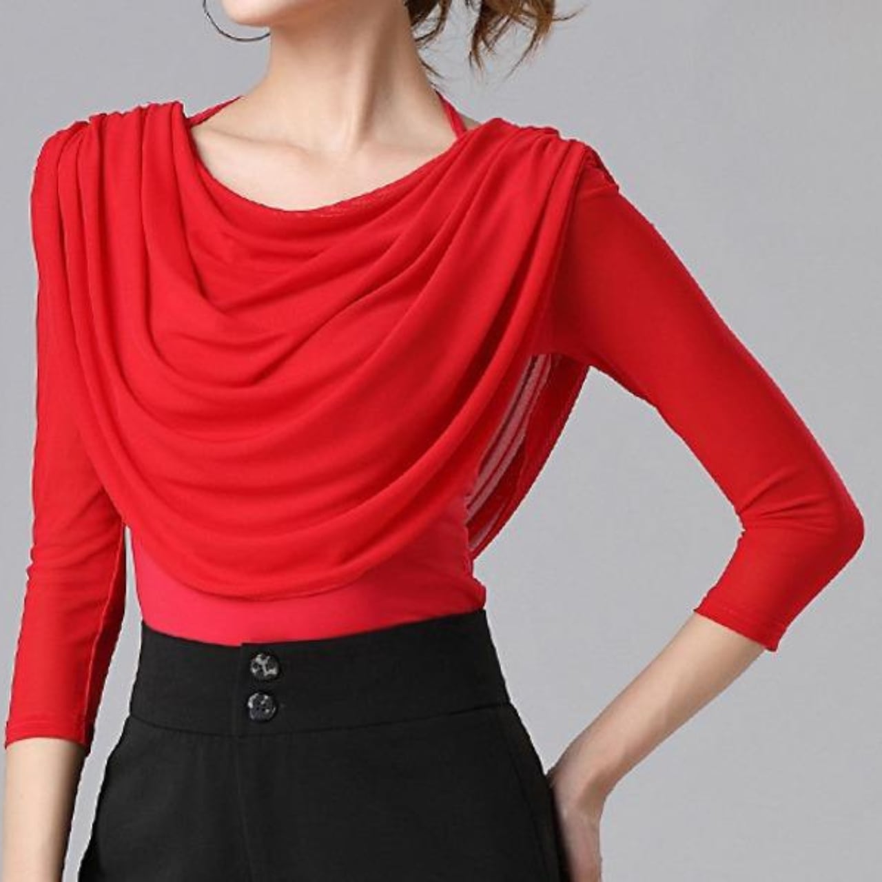 ドレープネック ミッドスリーブデザイン トップス ds0200