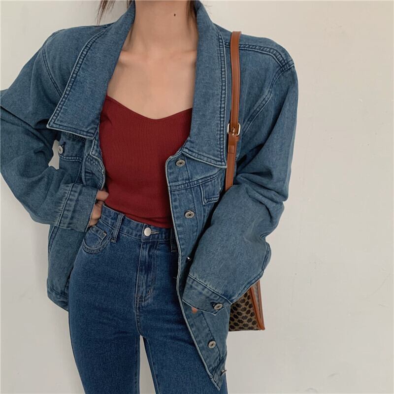 ルーズスタイルのワイルドボーイフレンドデニムジャケット女性2020秋ニューレトロ香港スタイルカジュアルブルートップ ブラックストロベリース30043994111
