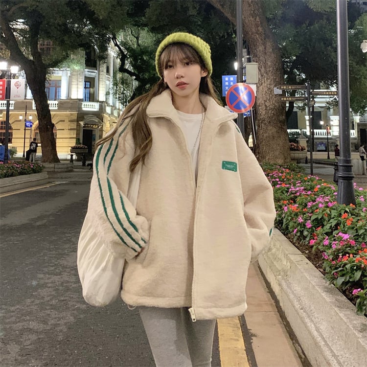 ゆるダボ で こなれ フリース もこダボアウター 韓国っぽ メンズっぽ ボア フリース 旬アウター ビッグシルエット ジャケット 韓国ストリート ルーズ トレンド あったか おしゃれ 可愛い メンズライク カップルコーデ Lamitte Deco トレンド 韓国ファッション