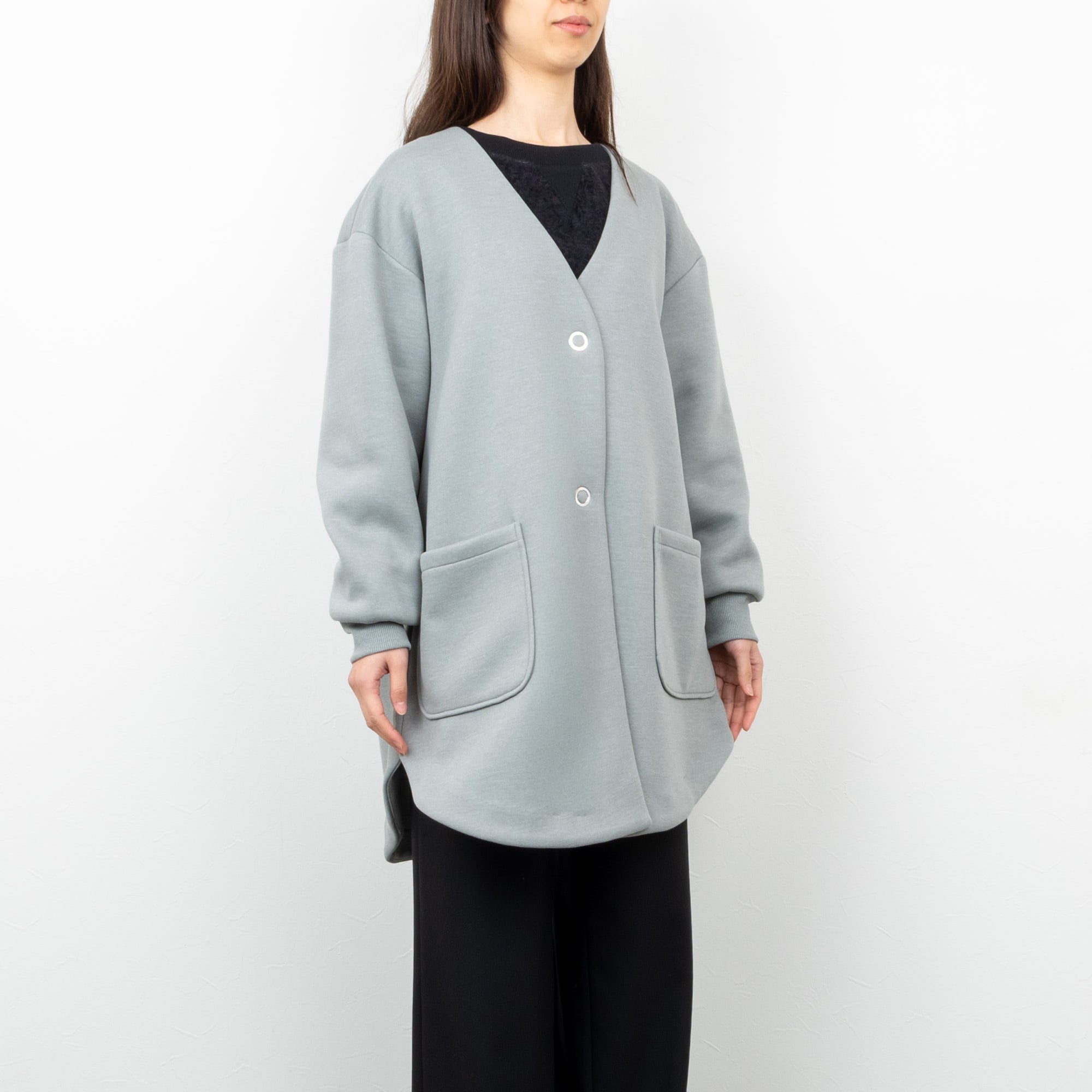 QTUME／クチューム】ダンボールラウンドヘムミドルコート（グレー