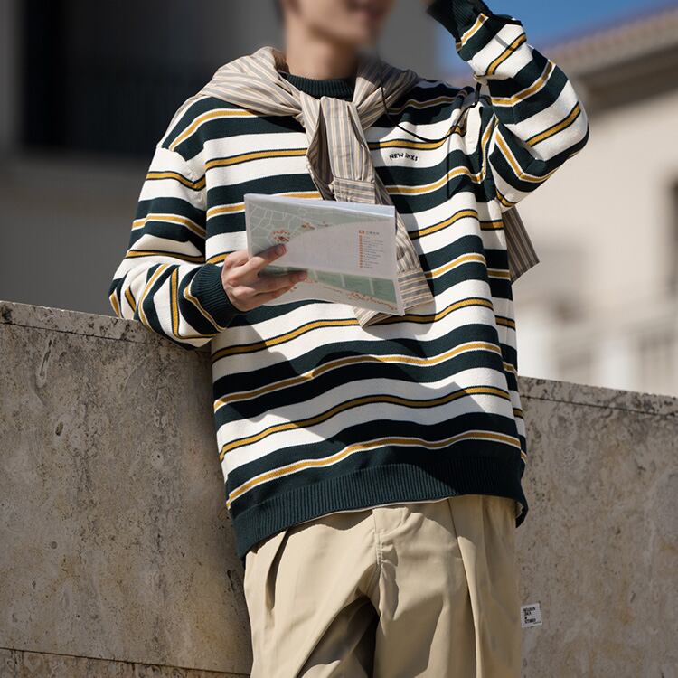 ★STRIPED ROUND NECK SWEATER　　　17288