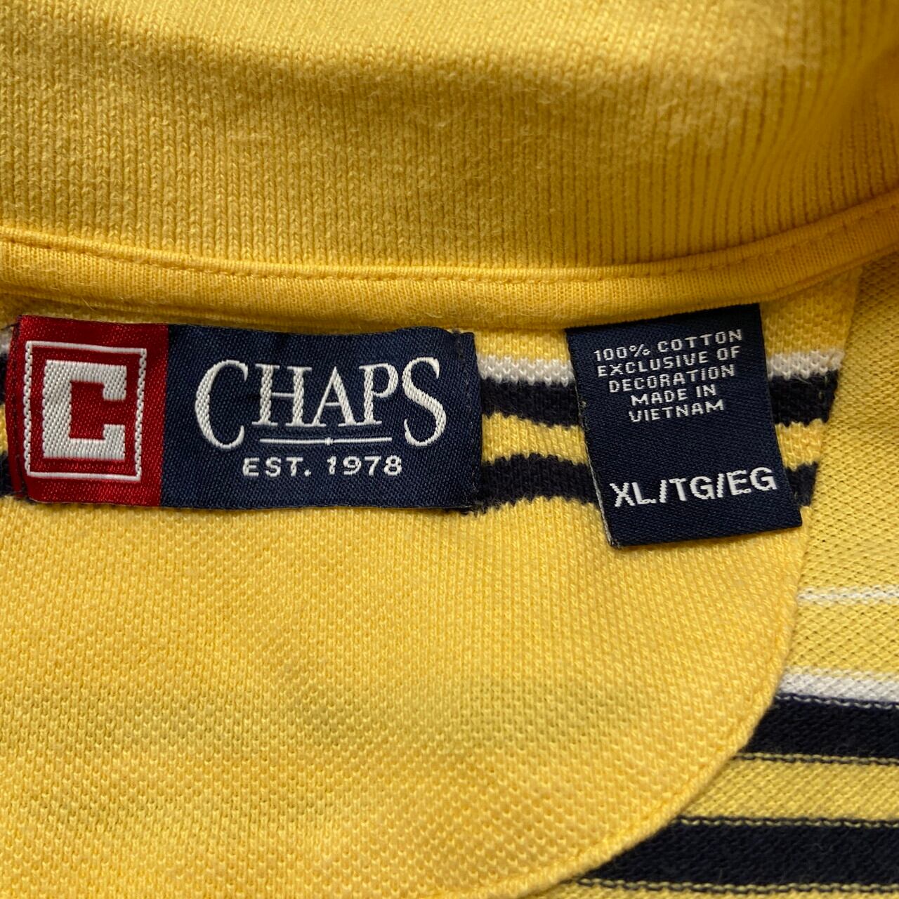 90年代 CHAPS チャップス ワンポイント刺繍 鹿の子 ボーダー ポロシャツメンズXL 古着 90s ヴィンテージ ビンテージ イエロー 黄色【 ポロシャツ】【PR20】 cave 古着屋【公式】古着通販サイト CHAPSチャップス ポロシャツ 半袖 ワンポイント刺繍ロゴ イエロー黄