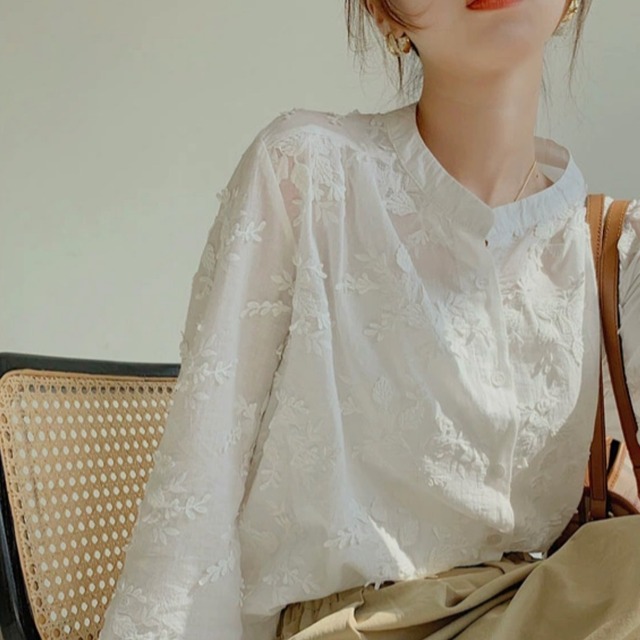 stand collar flower lace blouse