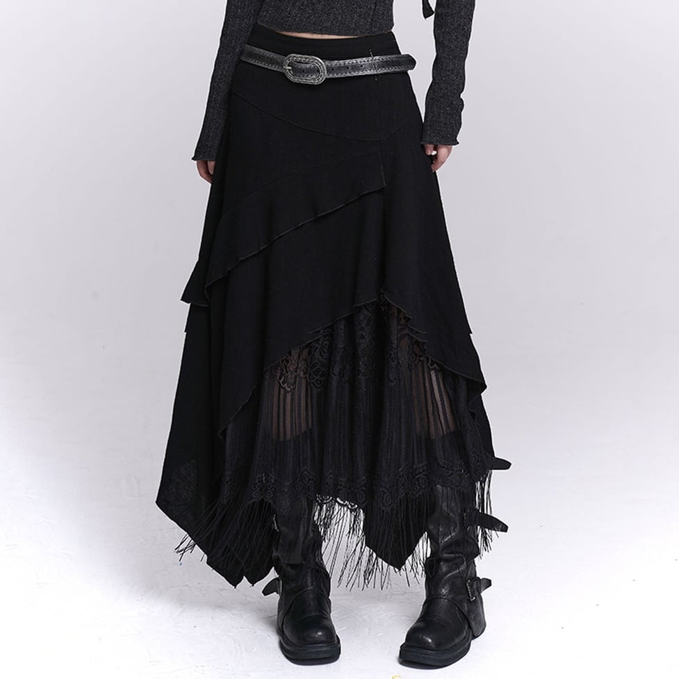sheer asymmetry long skirt / l0336