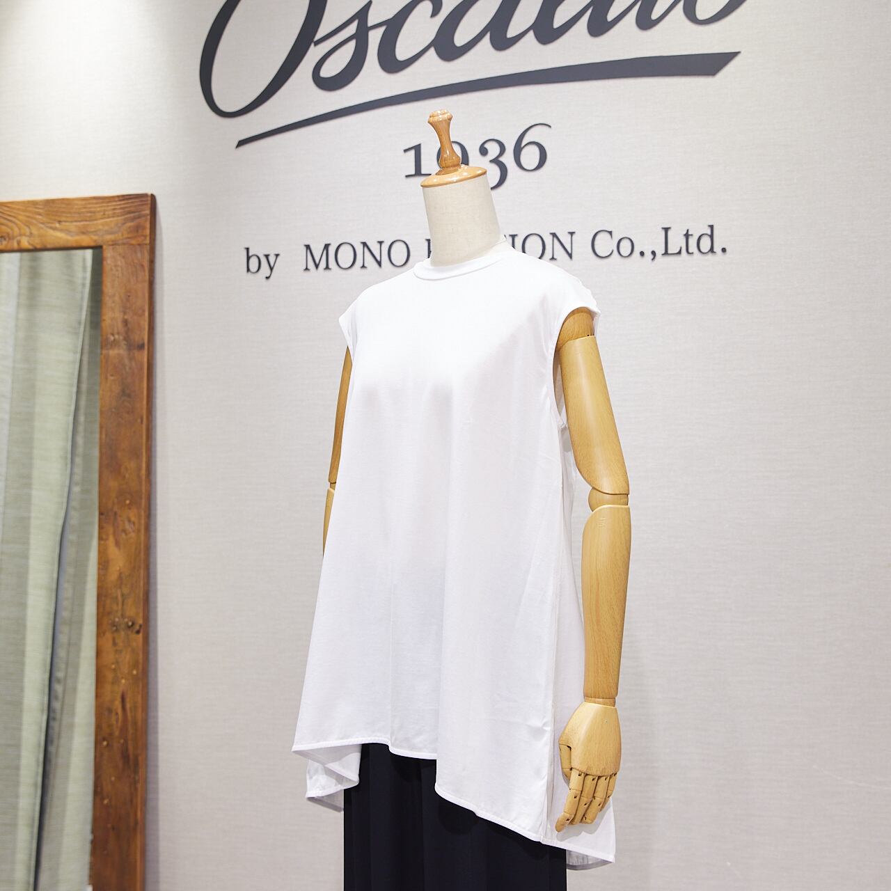 クルーネック/ノースリーブ/ロング丈/平編み/春夏＜ホワイト＞コットン