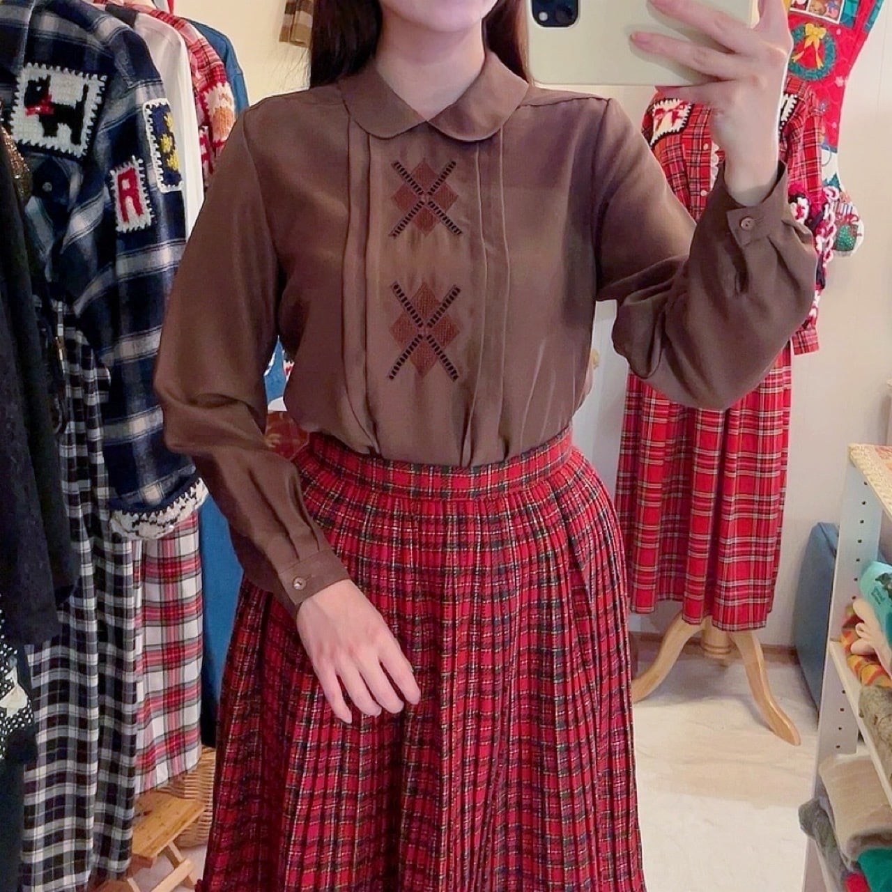 brown diamond back button blouse