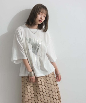 32684 ニュアンス箔プリントTシャツ white